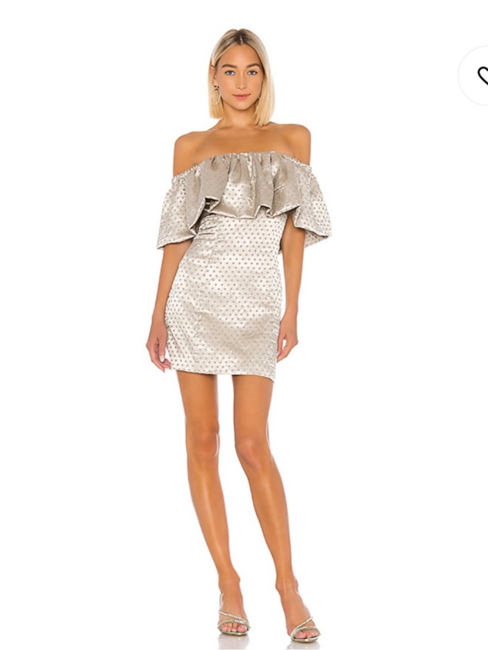 LPA x Revolve Stella Ruffle mini cocktail dress dusty gold Polkadot women size M